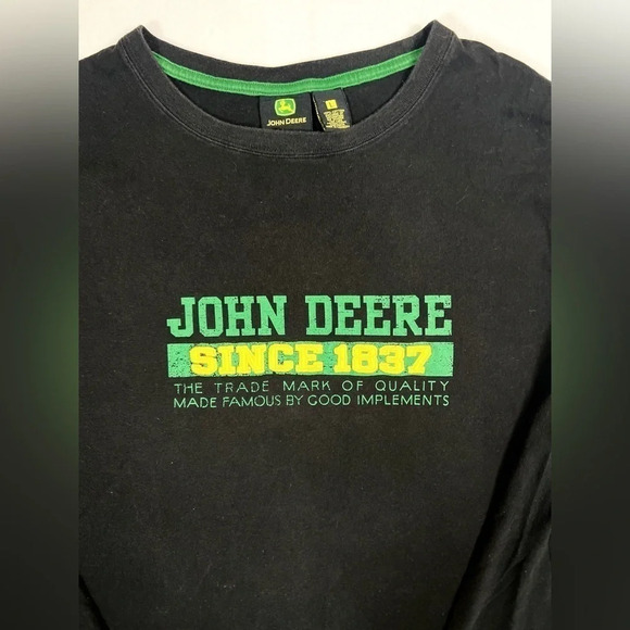 JOHN DEERE Men’s Long Sleeve Logo Embroidered Black Tee Shirt Farm Tractor Large - Picture 2 of 9